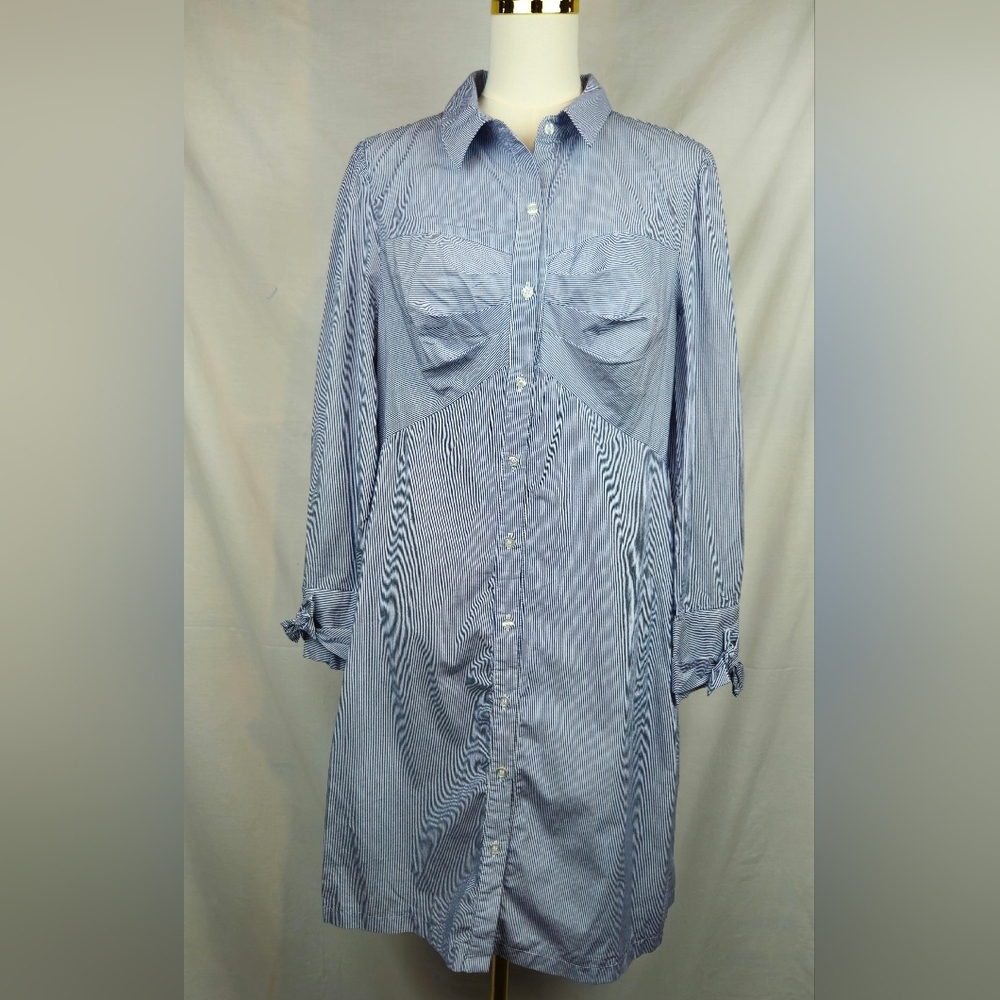 ECI New York Blue Dress Size 12 Blue & White‎ Striped Nautical Classic Preppy